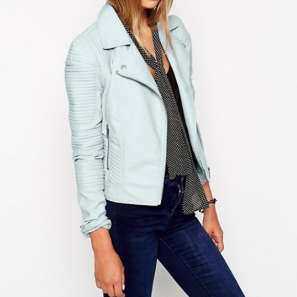light blue faux leather jacket